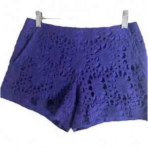 Trina Turk Purple Crochet Lace Cotton Low Waist Mini Short Sz 0
